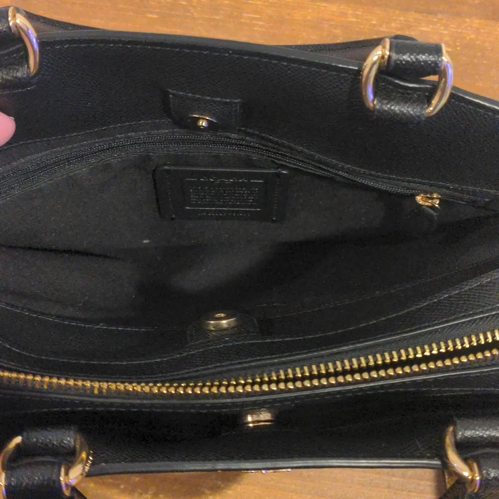 Coach Lillie Carryall Black Crossgrain Leather Satchel Crossbody Bag - Picture 10 of 13